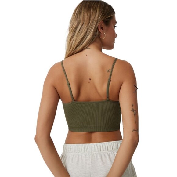 Ardene Basic Ultra Crop Ribbed Tank Bralette, Khaki Green, Medium - Picture 2 of 9